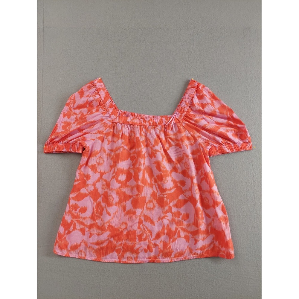 Sonoma Women Blouse Top S Pink Floral Pattern Short Sleeve Square Neck Casual